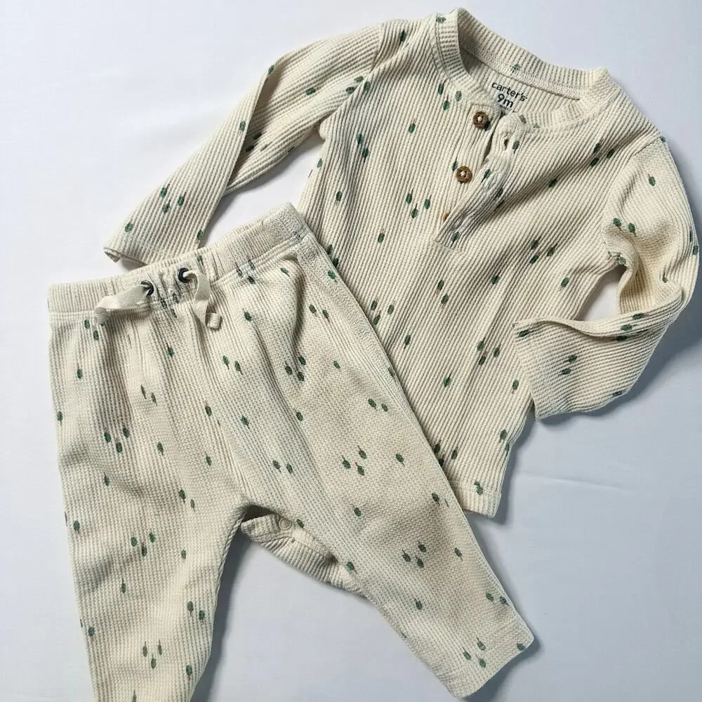 Carter's Baby 2-Piece Tree Print Thermal Bodysuit Pant Set Sz 9m
